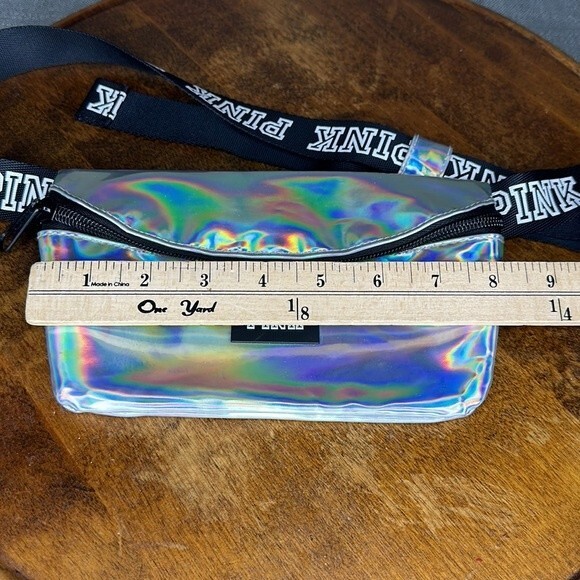 PINK Belt Bag Shiny Silver Iridescent Fanny Pack Adjustable Victoria's Secret - Picture 6 of 7